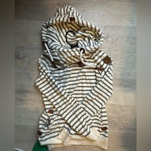 Stripped Lurex Cowl Neck Hooded Sweater